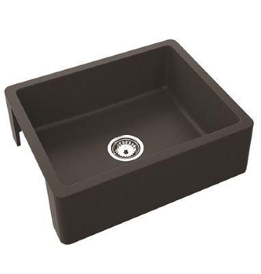 GRANMASTER TAPERED FARMHOUSE QUARTZ BELFAST BLACK METALLIC SINGLE BOWL SINK (Reversible - Flat/Ribbed Front), GRA0080